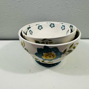 Dutch Wax Bowls Set of 3 Ceramic Hand Painted anthropology